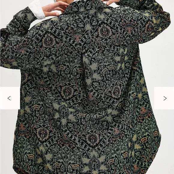 Free People We The Free Tapestry Fog Jacquard Shirt Jacket XS Boho Oversized - Picture 3 of 12